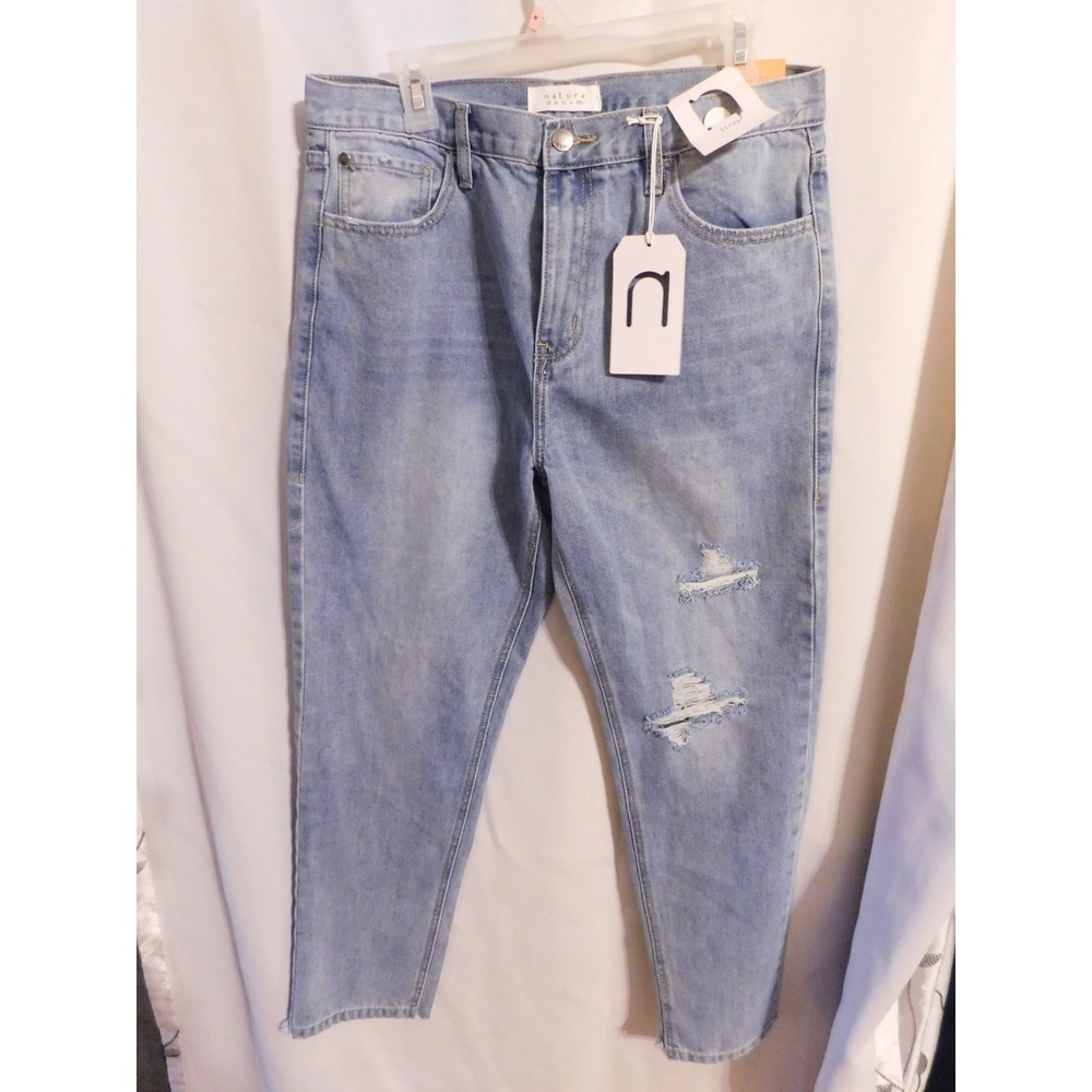 NEW Womans Nature Denim Jeans Medium Wash  Raw Hem Distressed 11/29